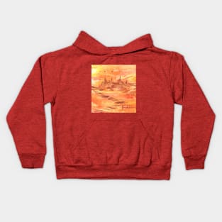 Mountains, mountain landscape, nature, environment, art. Hand drawn color illustration, painting, encaustic, wax. Kids Hoodie